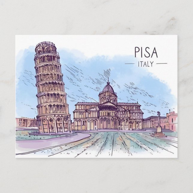 Postal Torre de Pisa Retro con inclinación de viaje vinta (Anverso)