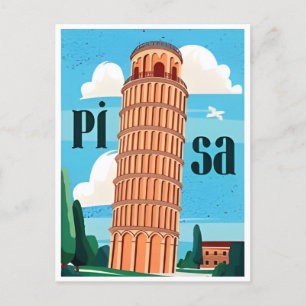 Postal Torre de Pisa Retro con inclinación de viaje vinta