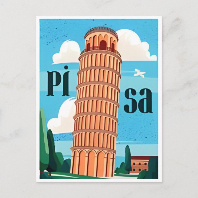 Postal Torre de Pisa Retro con inclinación de viaje vinta (Anverso)
