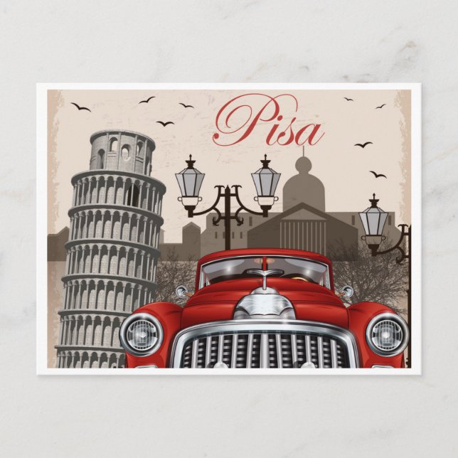 Postal Torre de Pisa Retro italia con inclinación de viaj (Anverso)