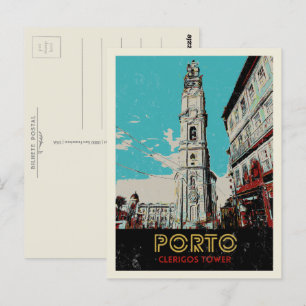 Postal Torre de Porto Clerigos ilustracion Portugal