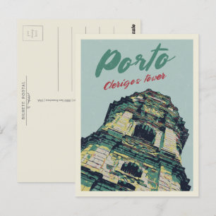 Postal Torre de Porto Clerigos ilustracion Portugal