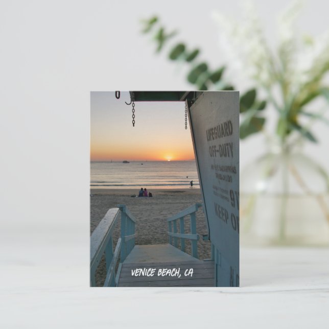 Postal Torre de Salvavidas al atardecer - Venice Beach, C (Anverso de pie)