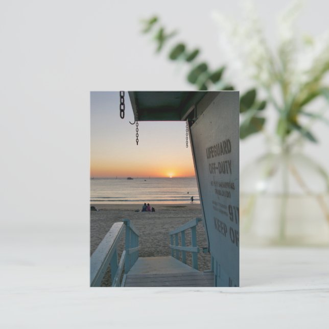 Postal Torre de Salvavidas al atardecer - Venice Beach, C (Anverso de pie)