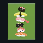 Postal Torre de sushi - Una feliz pila de amigos sushi<br><div class="desc">Una pila kawaii de caracteres sushi. Los amigos sushi incluyen tamago, ebi nigiri, sake sashimi, tako y maguro. Esta divertida postal de arte gastronómico es excelente para envíos de correo personales o de negocios. Visita el mundo del doodle de Jenn para un ilustracion aún más humorístico sobre tarjetas, postales y...</div>