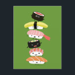 Postal Torre de sushi - Una feliz pila de amigos sushi<br><div class="desc">Una pila kawaii de caracteres sushi. Los amigos sushi incluyen tamago, ebi nigiri, sake sashimi, tako y maguro. Esta divertida postal de arte gastronómico es excelente para envíos de correo personales o de negocios. Visita el mundo del doodle de Jenn para un ilustracion aún más humorístico sobre tarjetas, postales y...</div>