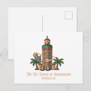 Postal Torre de Té de Marrakech Marruecos Ilustración Vin