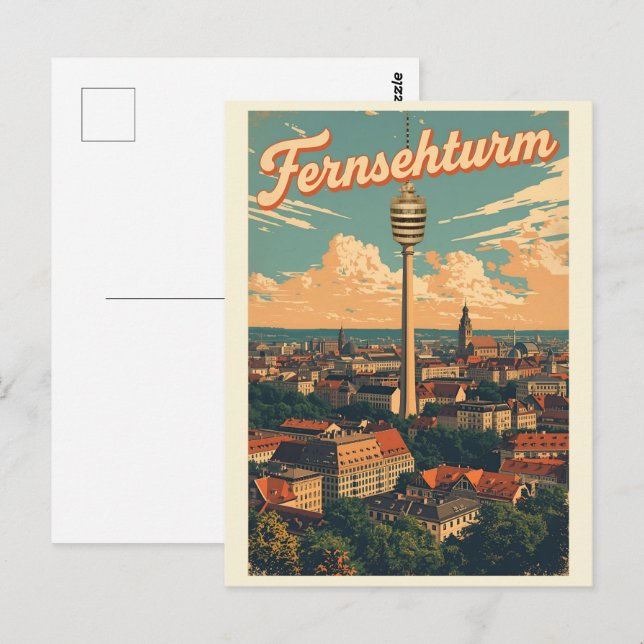 Postal Torre de televisión retro Stuttgart Fernsehturm re (Anverso / Reverso)