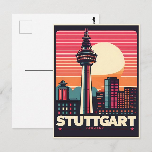Postal Torre de televisión retro Stuttgart Fernsehturm re (Anverso / Reverso)