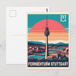 Postal Torre de televisión retro Stuttgart Fernsehturm re