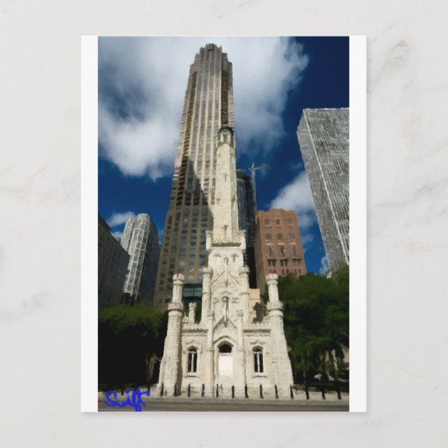 Postal Torre del Agua Antigua de Chicago (Anverso)
