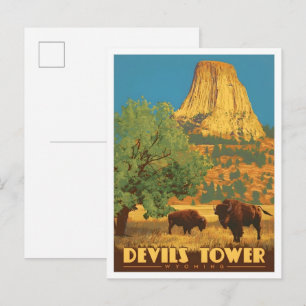 Postal Torre del Diablo Wyoming EE. UU. Arte de viaje vin