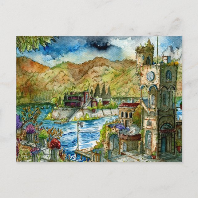 Postal Torre del Lago Acuarela  (Anverso)