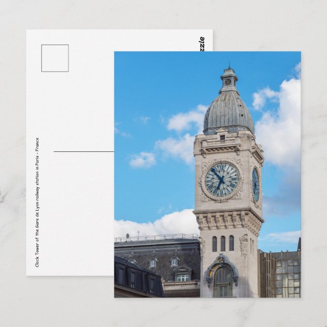 Postal Torre del reloj de la Gare de Lyon en París (Anverso / Reverso)