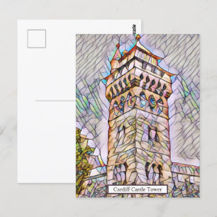 Postal Torre del Reloj del Castillo de Cardiff Resumen Ar