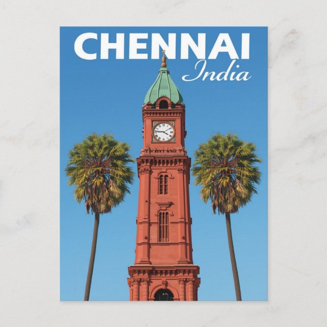 Postal Torre del reloj rojo de Chennai India (Anverso)