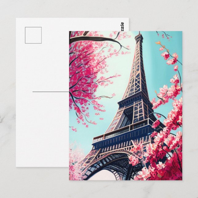 Postal Torre Effiel en primavera (Anverso / Reverso)