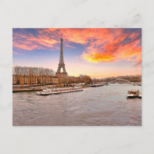 Postal Torre Eifall al atardecer desde el Sena en París F