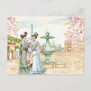 Postal Torre Eifel de las Damas de París de la Vintage