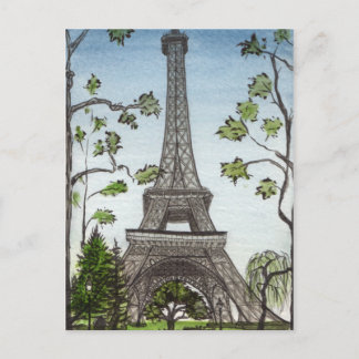 Postal Torre Eiffel acuarela, París, Francia
