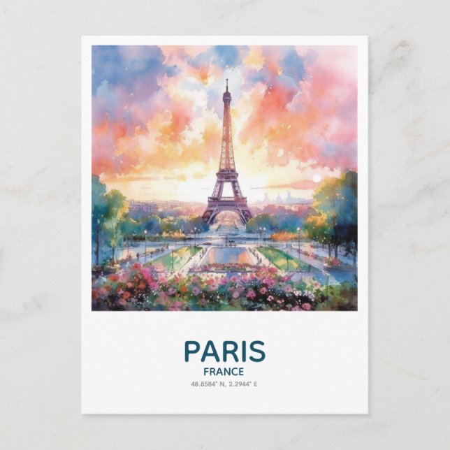 Postal Torre Eiffel al atardecer - París, Francia (Anverso)