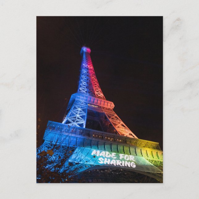 Postal Torre Eiffel Arcoiris hecha para compartir París (Anverso)