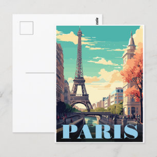 Postal Torre Eiffel arte vintage parís tower regalos frío