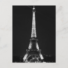 Postal Torre Eiffel Blanca Negra en la Noche de París