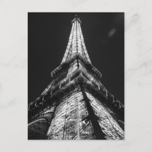 Postal Torre Eiffel Blanca Negra en la Noche de París