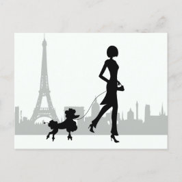 Postal Torre Eiffel chica y Poodle Paris Skyline