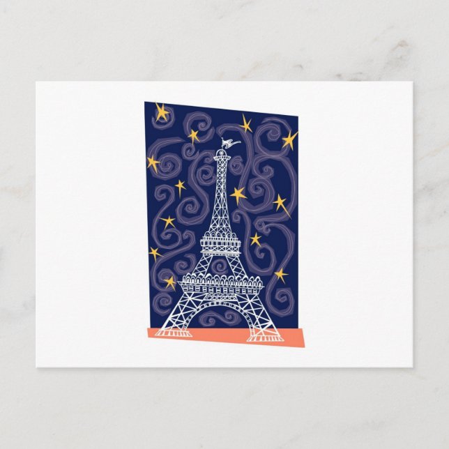 Postal Torre Eiffel con estrellas y baños (Anverso)