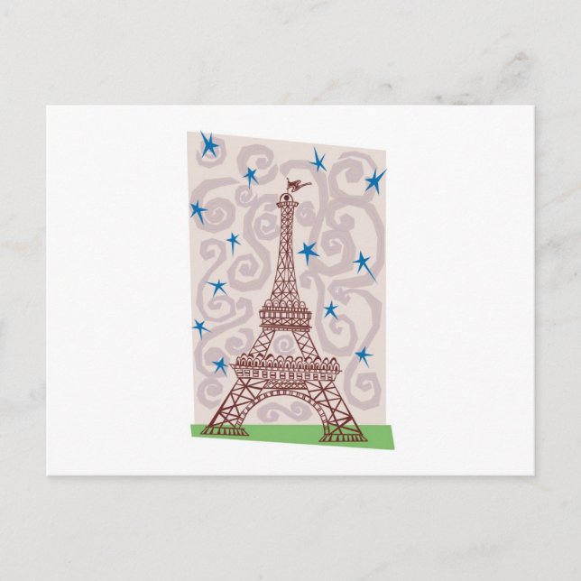 Postal Torre Eiffel con remolinos y estrellas (Anverso)