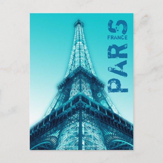 Postal Torre Eiffel de noche París Francia Postcard Azul (Anverso)