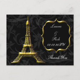 Postal Torre Eiffel de oro Boda francés Gracias