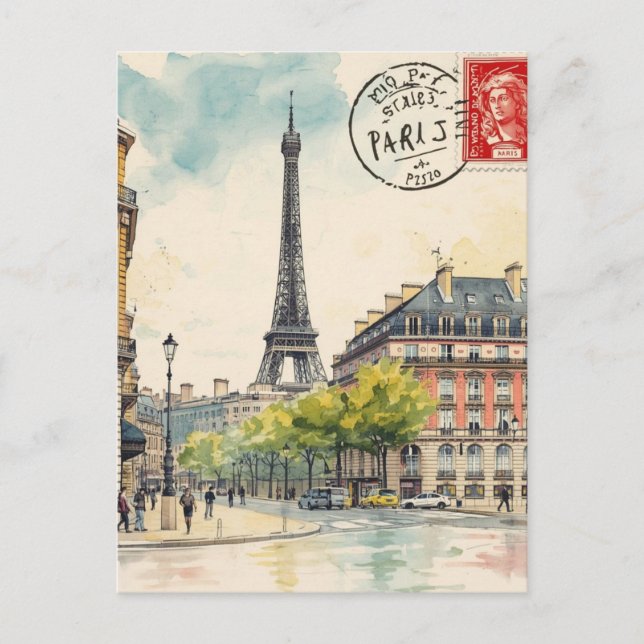 Postal Torre Eiffel de París (Anverso)