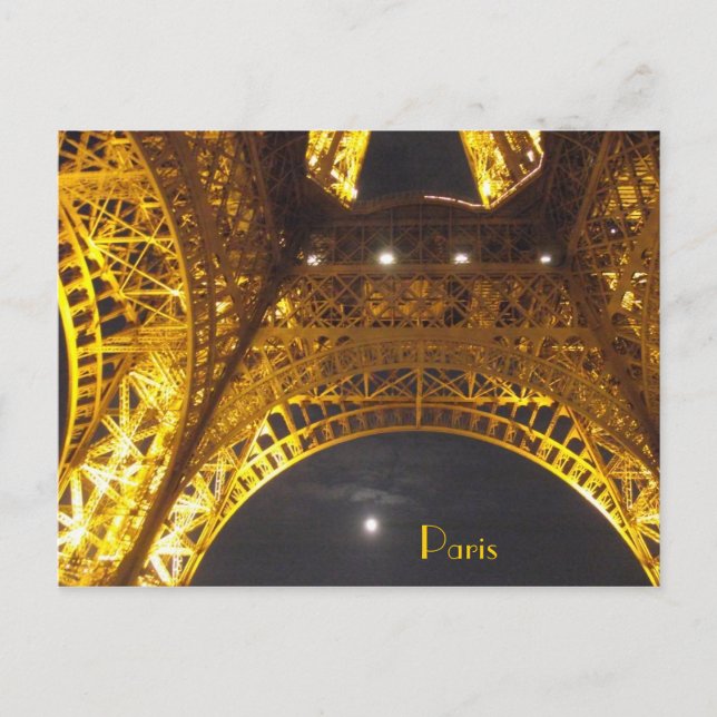 Postal Torre Eiffel de París a la luz de la luna (Anverso)