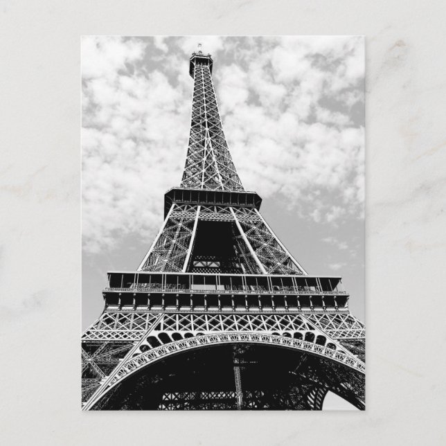 Postal Torre Eiffel de París en blanco y negro (Anverso)