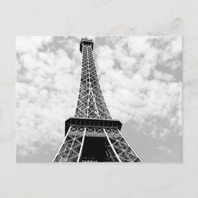 Postal Torre Eiffel de París en blanco y negro (Anverso)