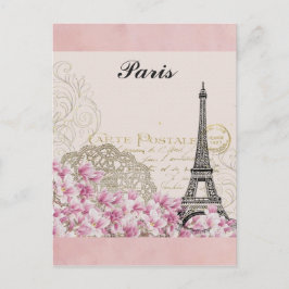 Postal Torre Eiffel de París Flores rosas antiguas de Fra