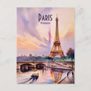 Postal Torre Eiffel de París Viaje Acuarela Texto Persona
