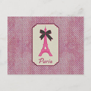 Postal Torre Eiffel del Punto de Polka Rosa y Negro de Pa