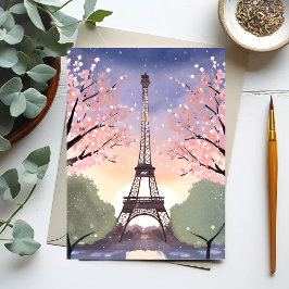 Postal Torre Eiffel en Flor | París Francia Acuarela