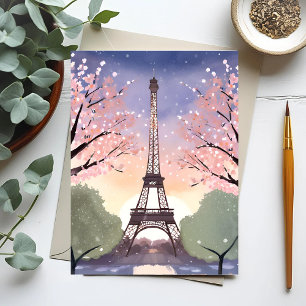 Postal Torre Eiffel en Flor   París Francia Acuarela