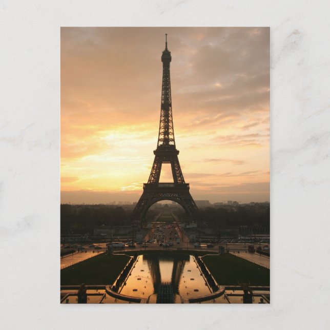 Postal Torre Eiffel en la salida del sol del Trocadero (Anverso)