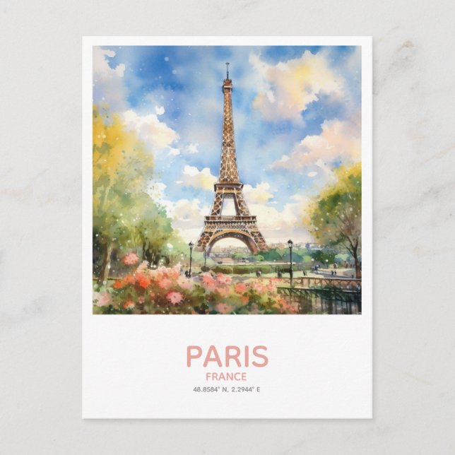 Postal Torre Eiffel en primavera salva la fecha (Anverso)