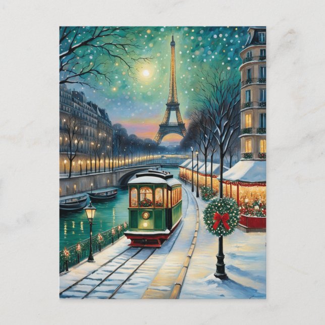 Postal Torre Eiffel Escena Invernal (Anverso)