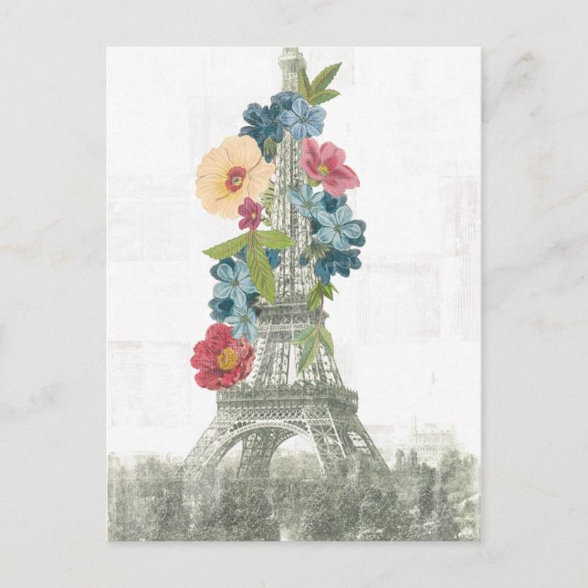 Postal Torre Eiffel Floral | París, Francia (Anverso)