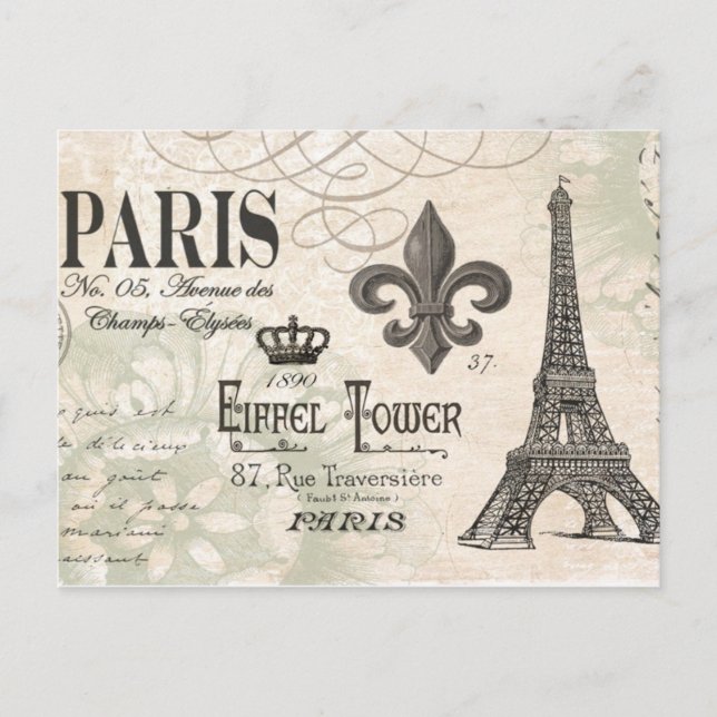 Postal Torre Eiffel francesa de época moderna (Anverso)
