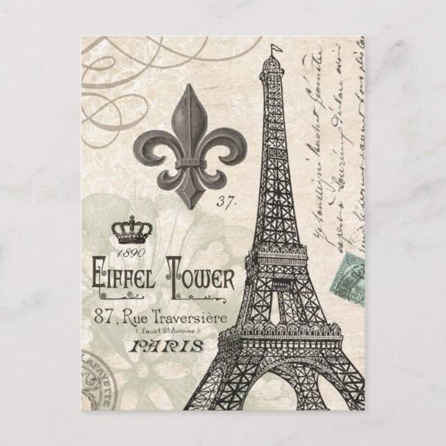 Postal Torre Eiffel francesa de época moderna (Anverso)