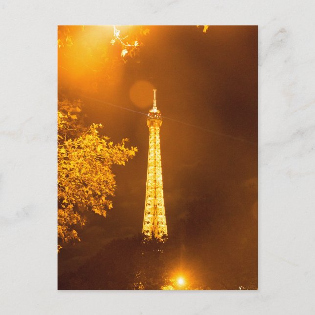 Postal Torre Eiffel iluminada con farol por la noche (Anverso)